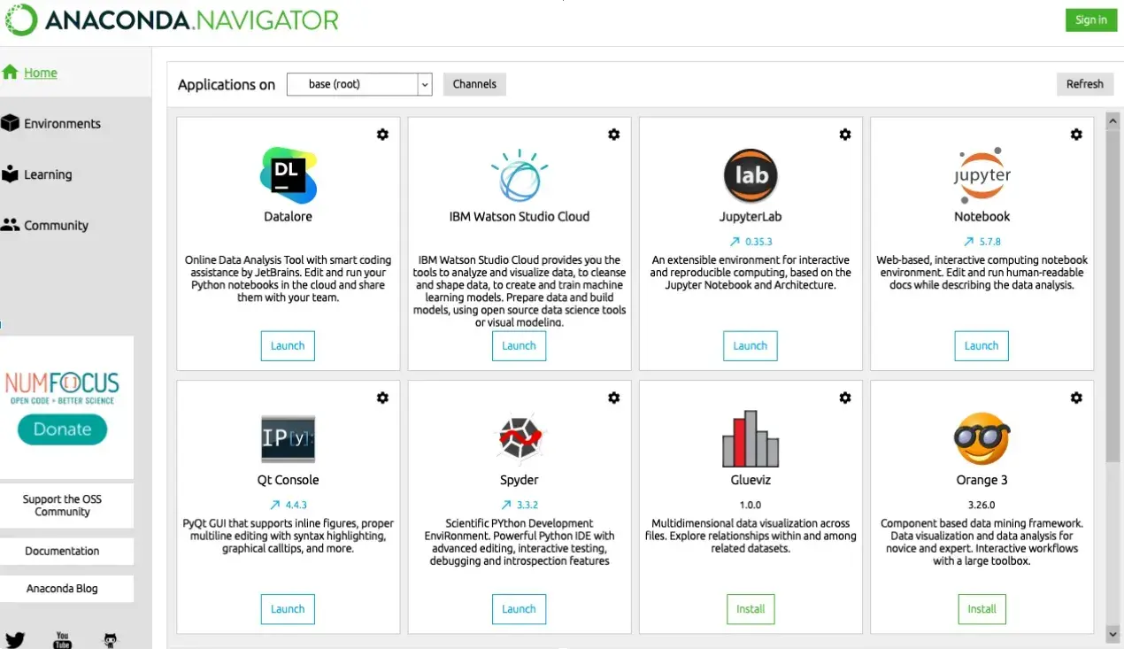 Anaconda dashboard