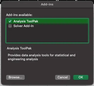 Analysis Tool Excel