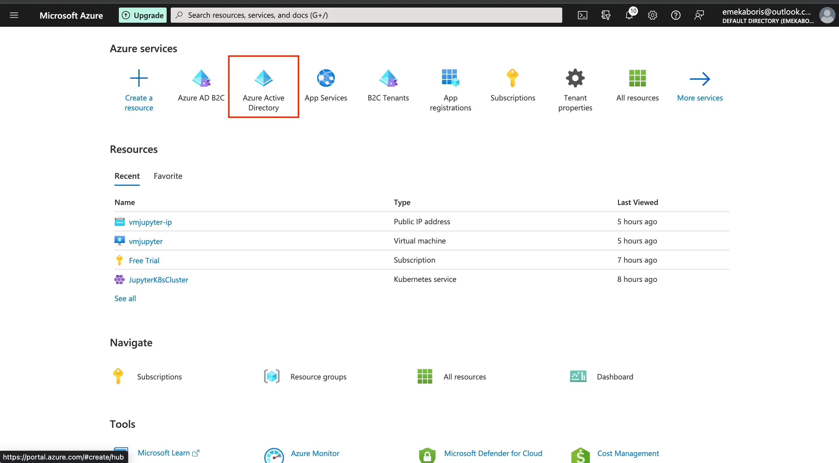 Screenshot of Azure AD service