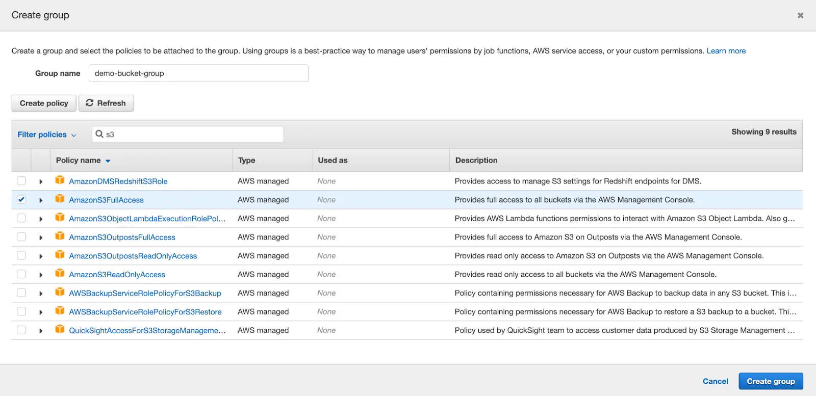 Create Group AWS