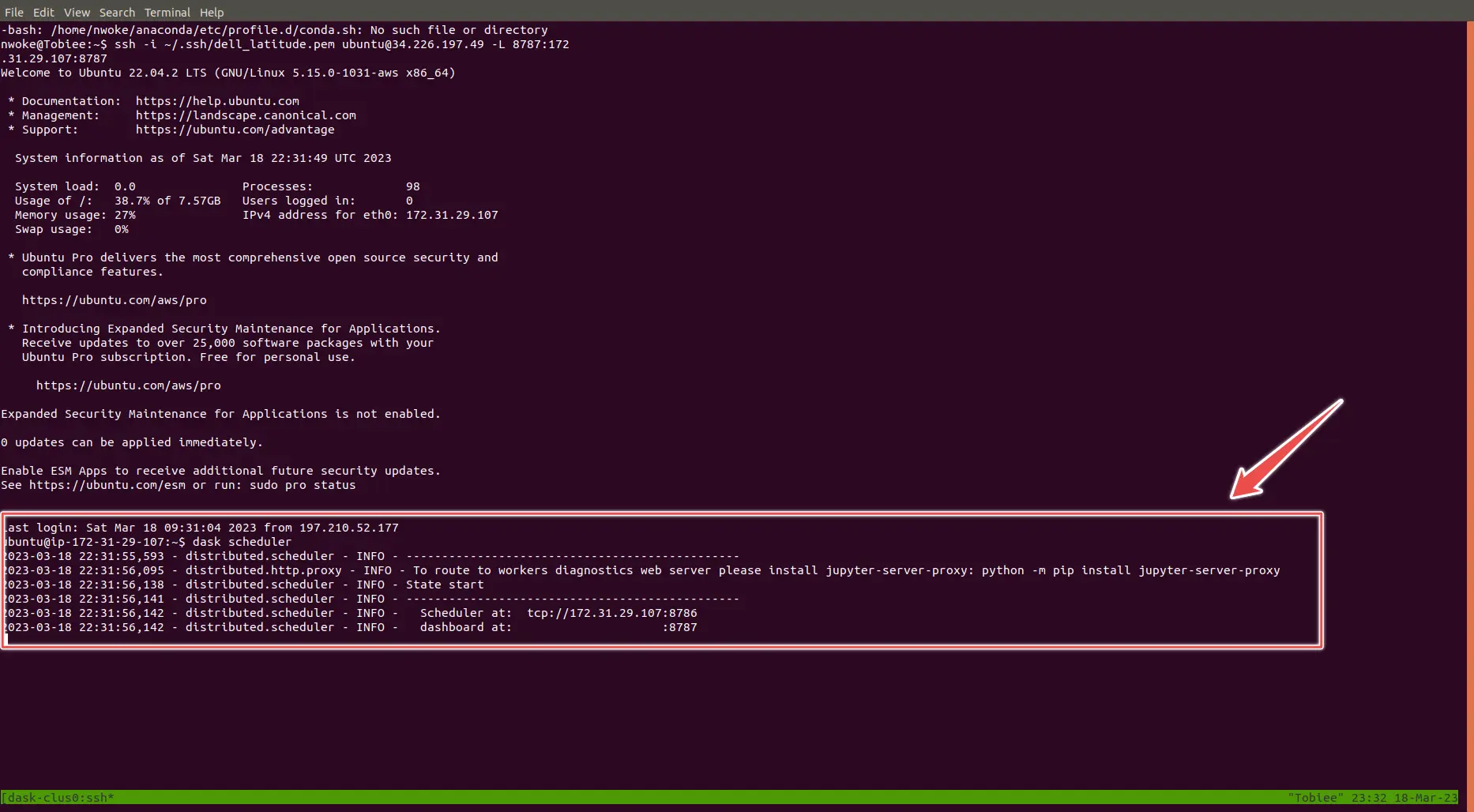 Dask Scheduler Terminal View 1