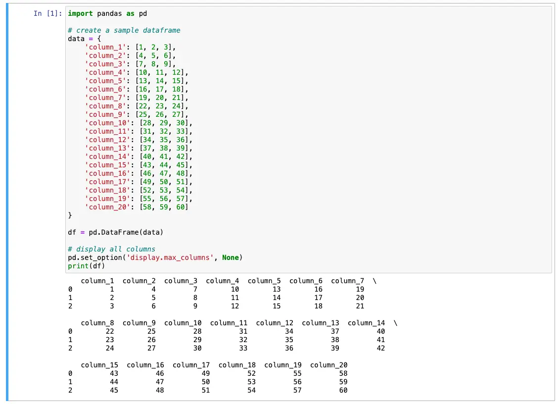 displaying all columns jupyter