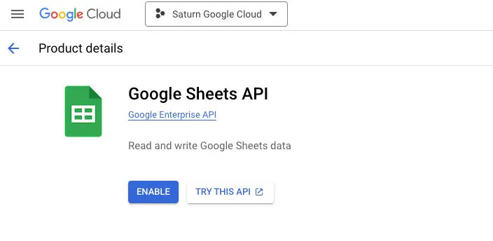 Enable Google Sheets API