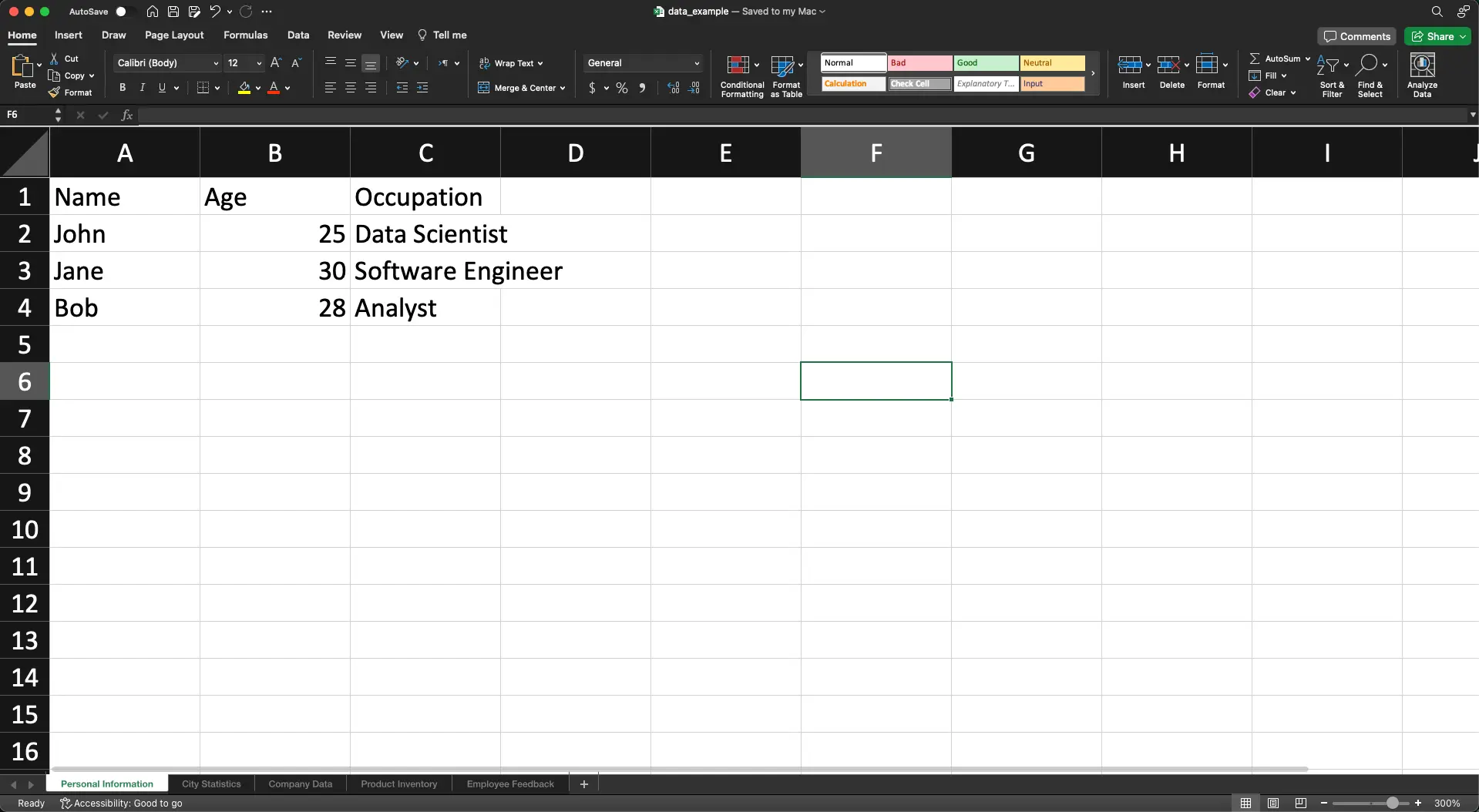 Excel Data Example