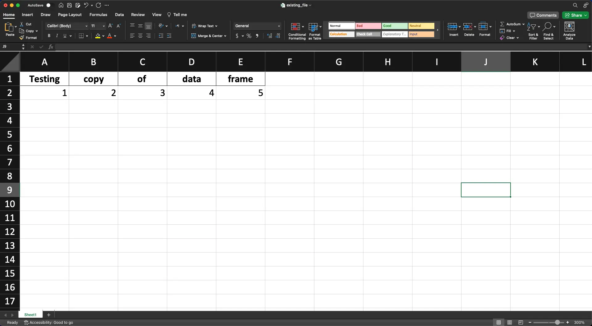 Excel Testing Copy of Dataframe