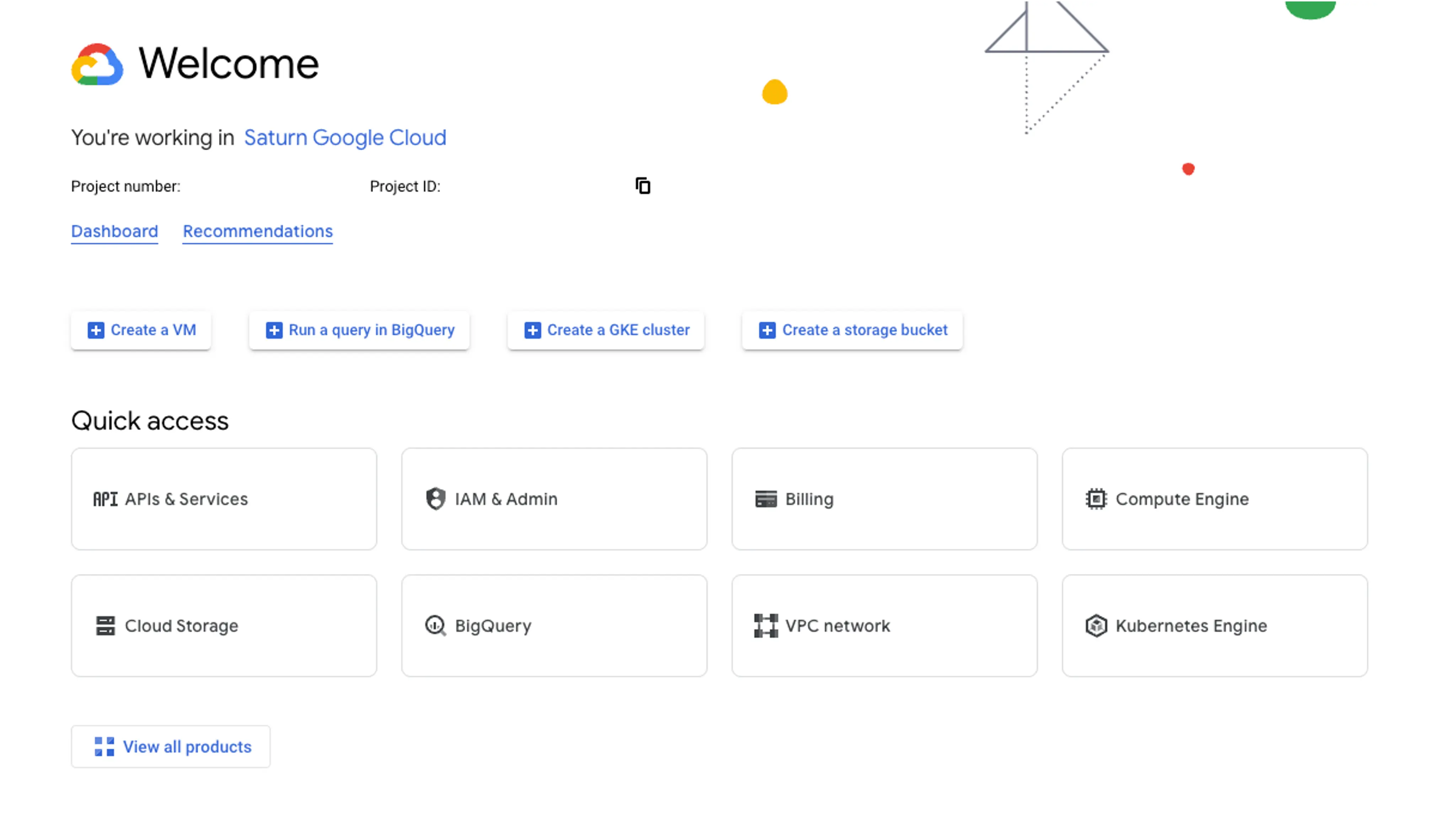 Google Cloud Project Menu