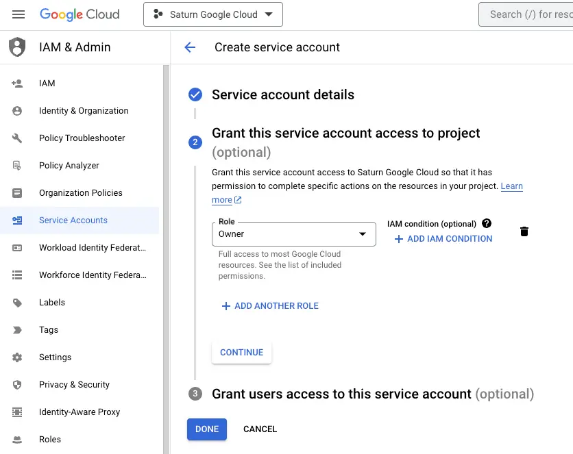 Google Cloud Select Role