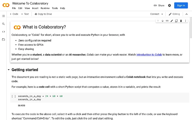 Google Colab dashboard