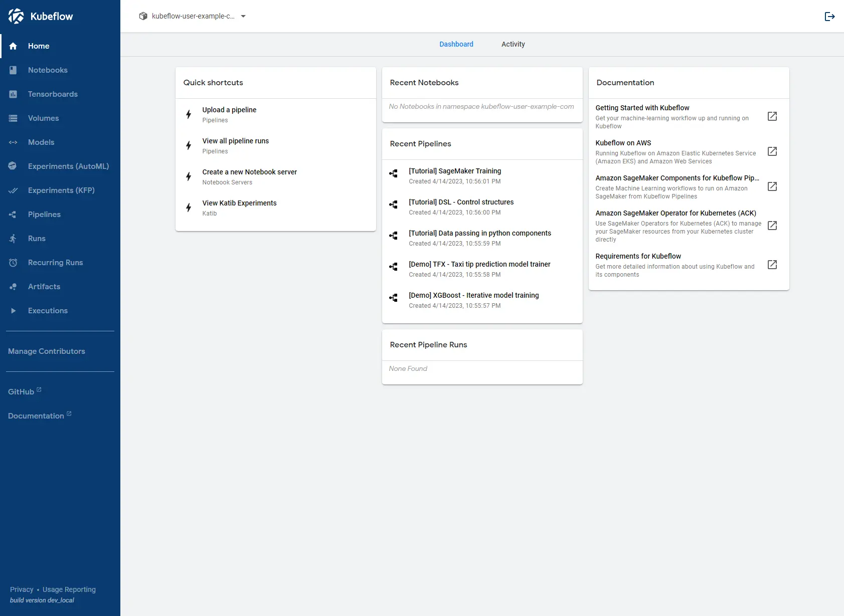 Kubeflow Dashboard