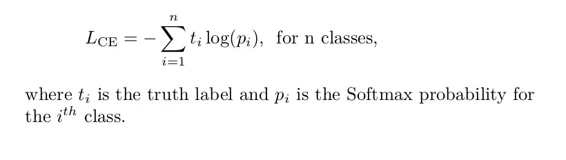 Equation 2: Mathematical definition of Cross-Entropy. Note the log is calculated to base 2, that is the same as ln().