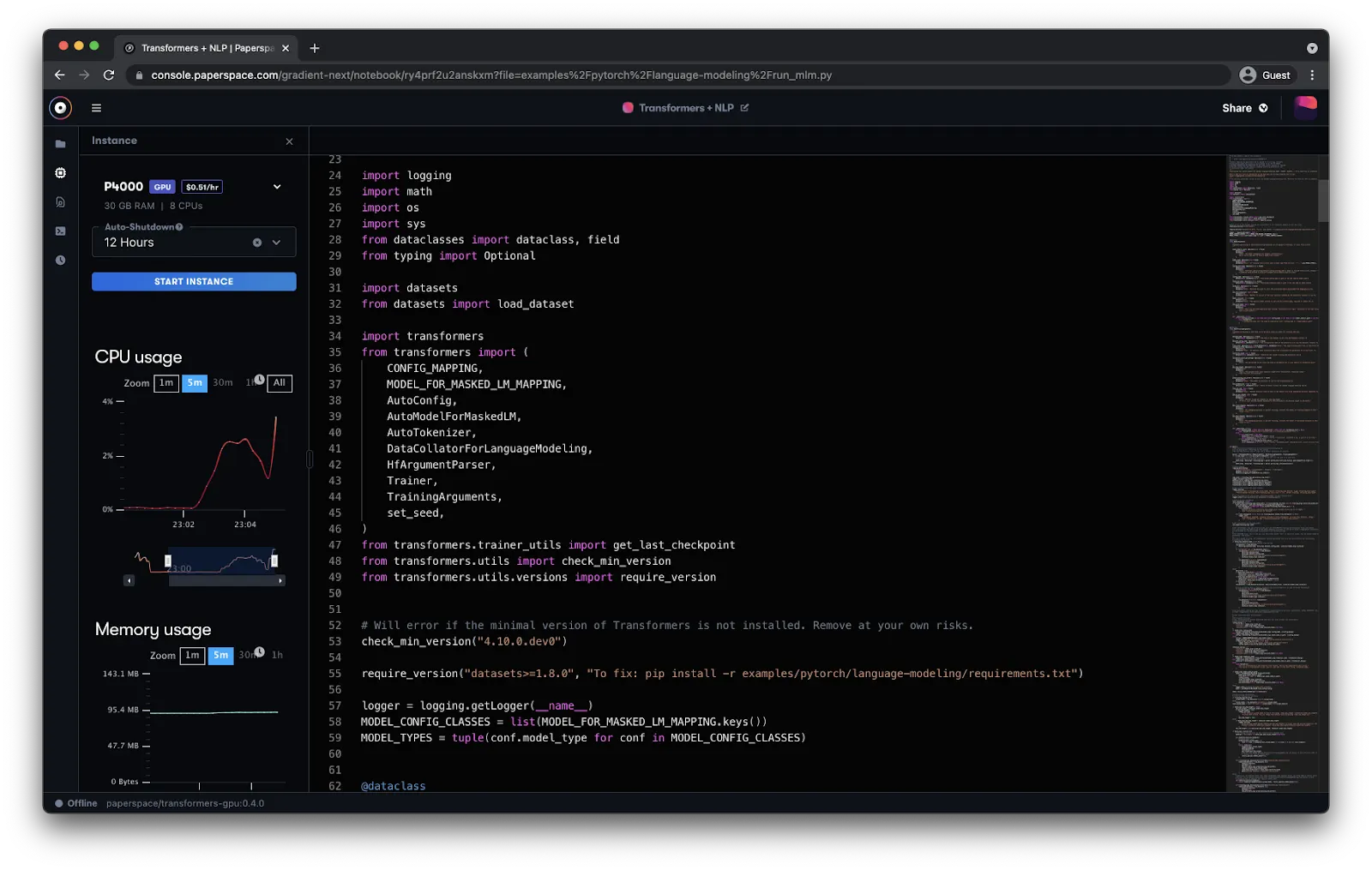 Paperspace Gradient dashboard