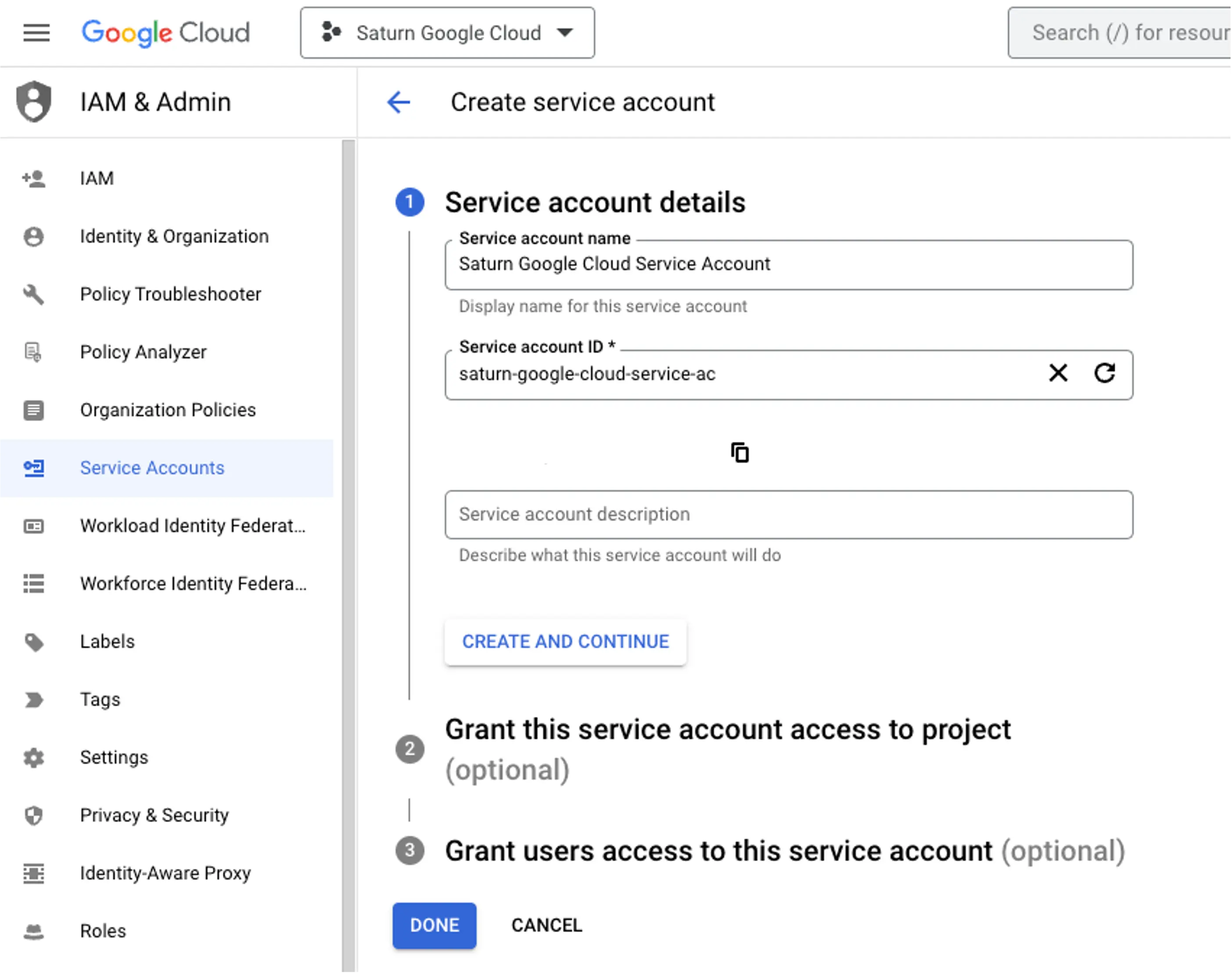 Service Account Google Account