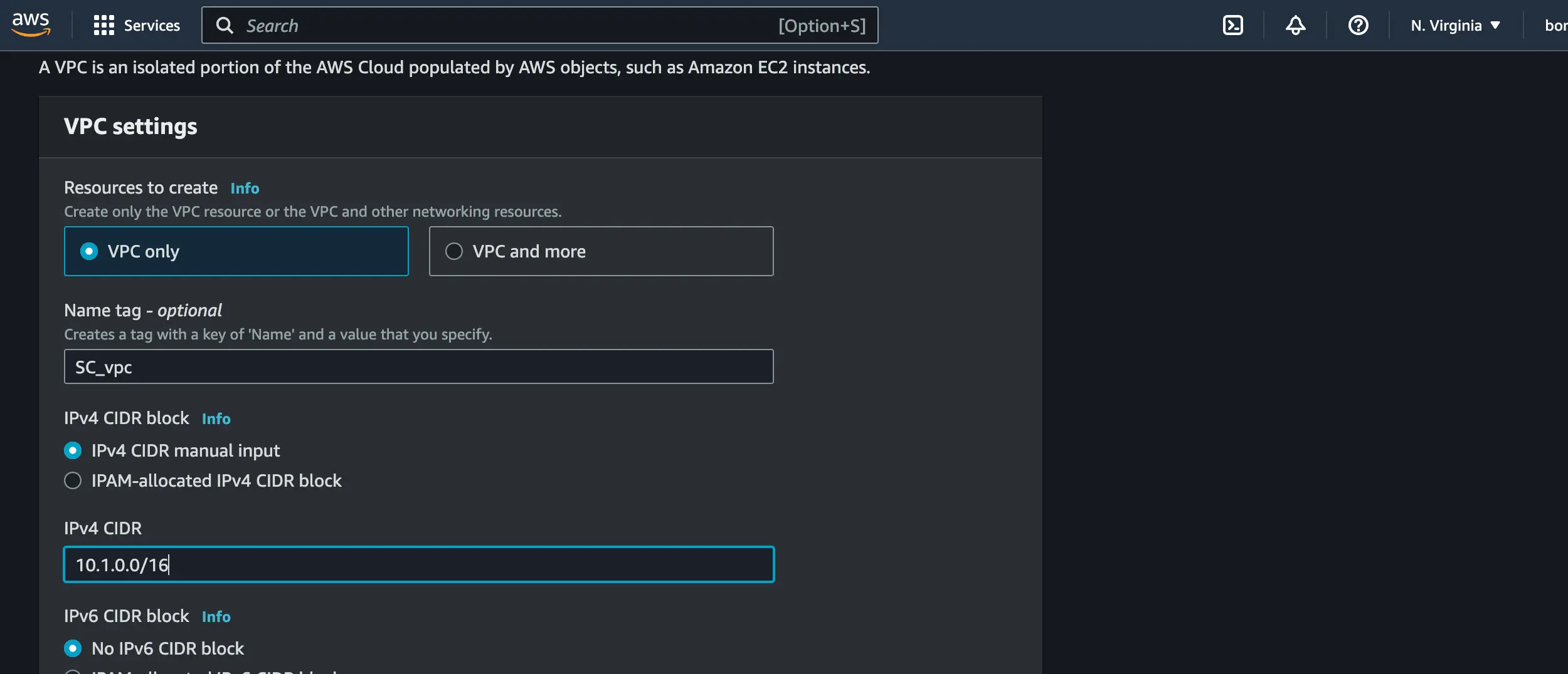 Setup AWS VPC 1 