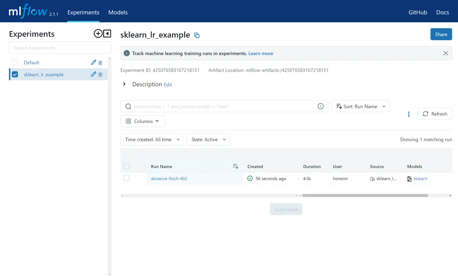 view metrics and model artifacts