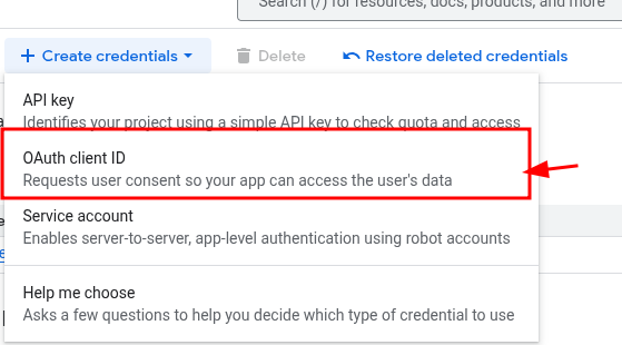Choose OAuth client ID