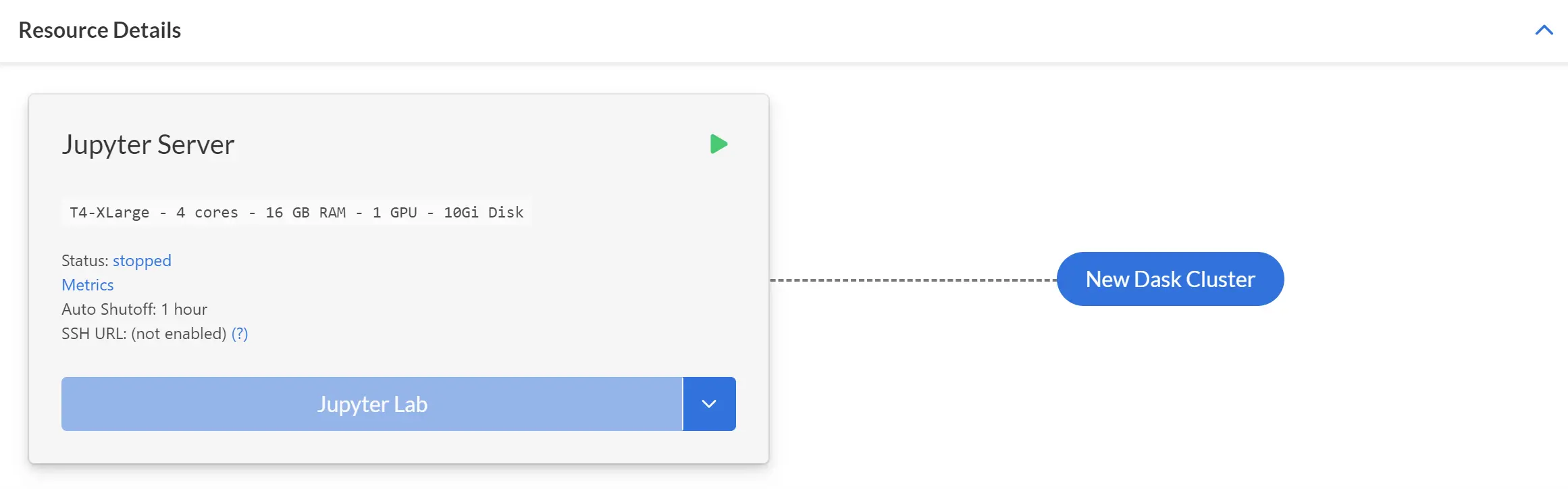 Resource page in Saturn Cloud UI