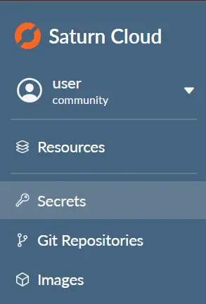 Screenshot of side menu of Saturn Cloud product with Secrets selected